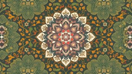 Mughal motifs are included in this digital textile design, which may be used for carpets, clothing, and other d&eacute;cor.