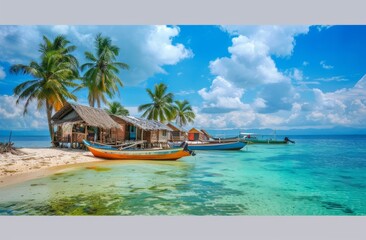 Obraz premium Beautiful tropical island with palm trees and white sandy beaches 