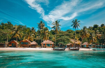 Obraz premium Beautiful tropical island with palm trees and white sandy beaches 