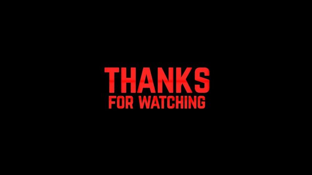 Thanks for Watching the Red text golden particle reveal on a black background. Modern screensaver for a video blog channel on a video hosting site. 4K Video cover animation text.