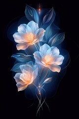 Glowing White Flowers With Delicate Stems Against a Dark Background