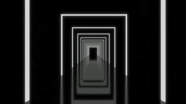 Tunel de luz blanco. Entrada a alg&uacute;n lugar. Concepto de avanzar en fondo oscuro.