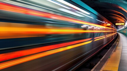 High-speed subway train motion in underground station