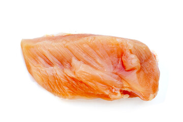 Uncooked raw chicken  breast fillets on white background.