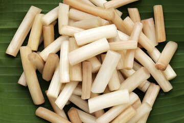 Fresh lotus rootlet on banana leaves