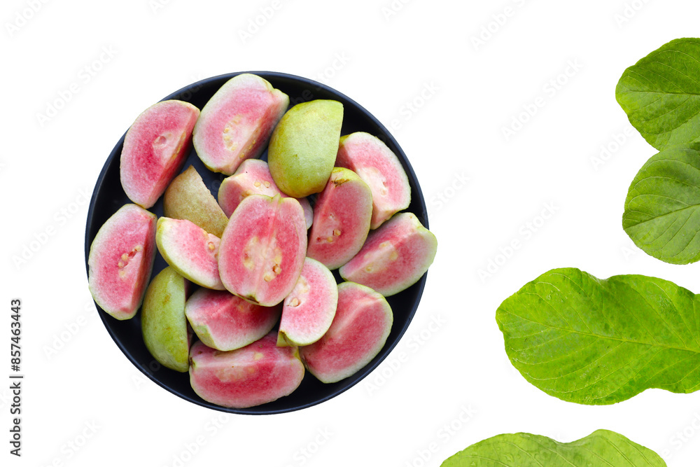 Wall mural fresh pink guava on white background.