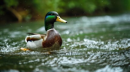 Fototapeta premium Mallard Duck Navigating a Stream