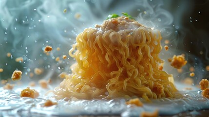 A Mouthwatering Close-up of Steaming Noodles