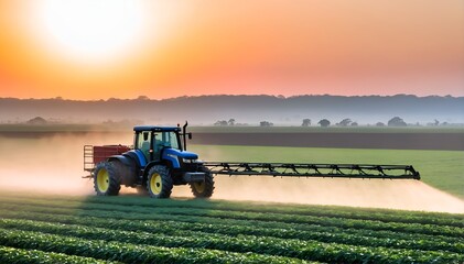 Obraz premium Tractor working on field. Industry of agronomy.