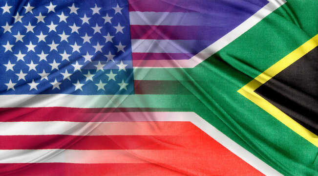 American and South African flags blend composite
