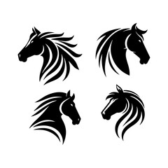 horse face silhouette set , Minimalist horse face outline vector