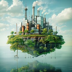 Obraz premium Futuristic Island Factory Illustration