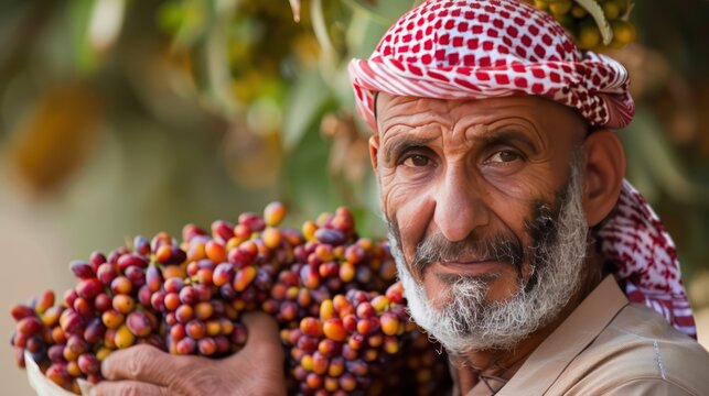 Saudi dates auctioneer selling fresh dates from the top of the pick up truck at buraidah dates
