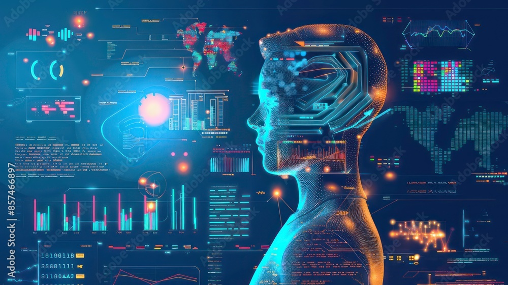 Aufkleber predictive analytics, business intelligence, data analysis and visualization concept. machine learni