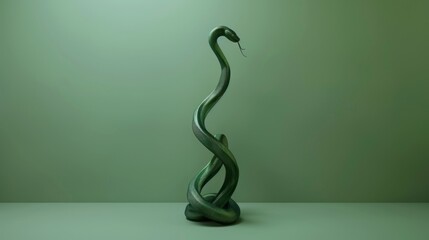 Coiled Green Snake on Green Background, Generative AI