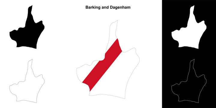 Barking and Dagenham blank outline map set