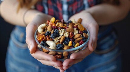 Woman Holding Trail Mix for Hiking