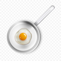 Vector 3d Realistic Fried Egg in the Frying Pan, Closeup Isolated in Top View. Design Template of Scrambled Eggs, Fried Egg, Omelette. Delicious Breakfast, Food, Culinary Concept