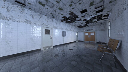 廃墟の荒れた室内　3DCGレンダリング