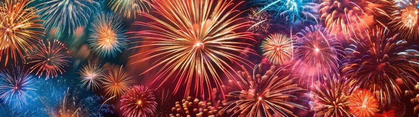 A vibrant display of colorful fireworks lighting up the night sky, creating an enchanting and festive atmosphere dynamic firework show adds excitement to any design Generative AI