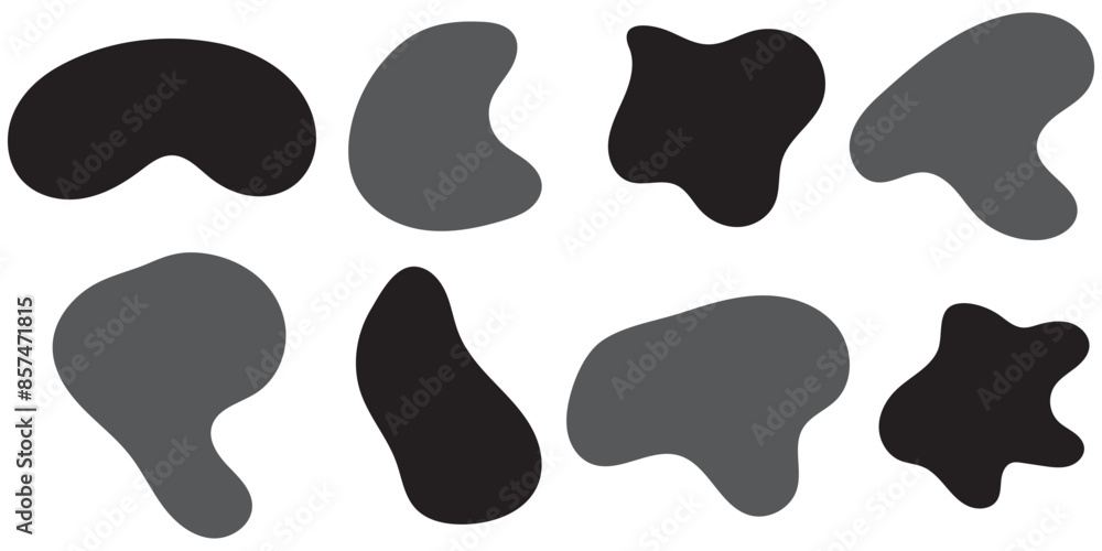Poster liquids blob shape set of black icons isolated on white background. flat vector
