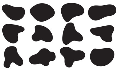 Random blob shapes. Organic blobs set. Rounded abstract organic shapes collection. Shapes of cube, pebble, inkblot, amoeba, drops and stone silhouettes.