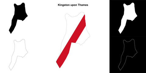 Kingston upon Thames blank outline map set