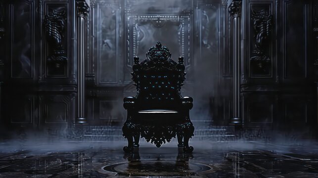 Royal throne. dark Gothic throne, front view, evil and luxury, Halloween scene background. Generative AI