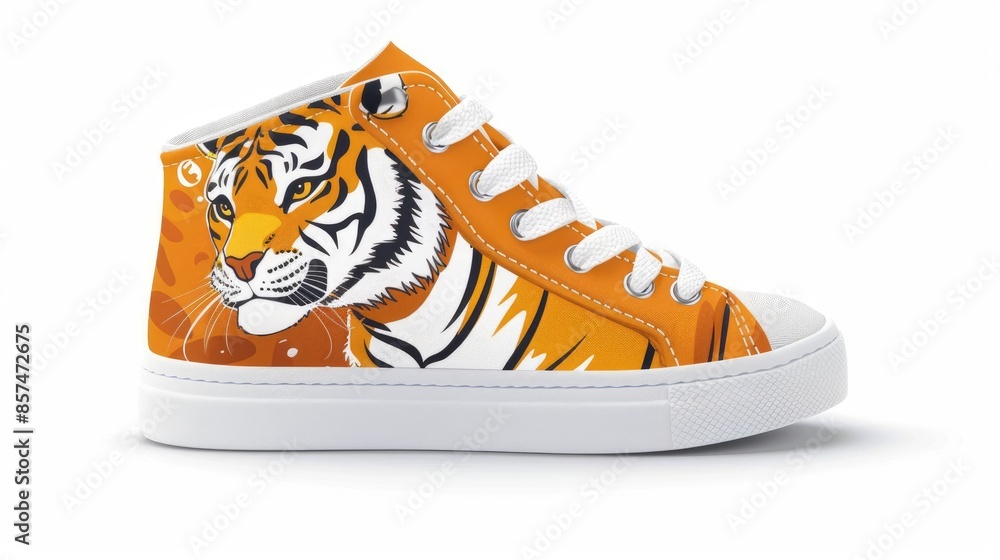 Wall mural Infant footwear featuring tiger design in a separate background