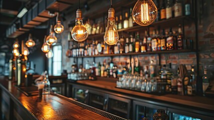 Obraz premium Vintage luxury interior lighting decor old Vintage light bulb lamps Restaurant Bar Generative AI