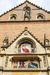 Obraz premium Ilok Church with its tower, Ilok, Slavonia Region, Croatia. Detail over the entrance