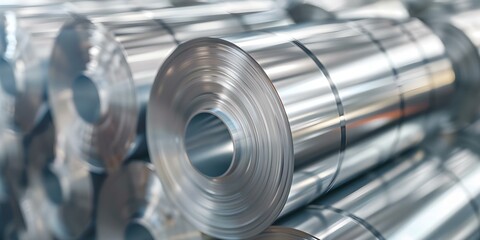 Galvanized steel sheet roll at factory for metalworking process. Concept Galvanized Steel Roll, Factory Production, Metalworking Process, Machinery Operation, Industrial Manufacturing