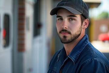 Worker, maintenance personnel, plumber or electrician, portrait of a man. Ideal for promotional materials, advertisements, and professional brochures