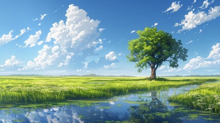 Fototapeta premium Vibrant Fantasy Landscape for Creative Projects Generative AI