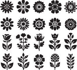 Flower icons. Flower silhouettes. Symbol of floral design 