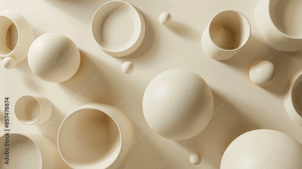 Poster abstract shapes background floating shapes with shadows on a plain background