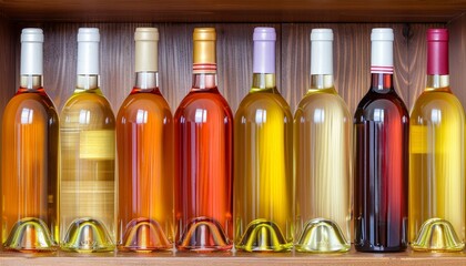 Close up view of wine bottles stacked neatly on a shelf in a wine cellar setting
