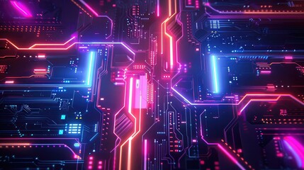 Abstract futuristic tech background - High-tech circuit patterns and neon lights