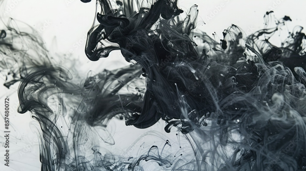 Poster abstract ink in water background - ink dispersing in water creating fluid shapes