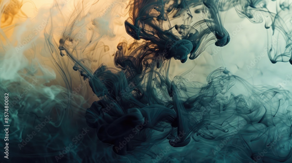 Poster abstract ink in water background - ink dispersing in water creating fluid shapes