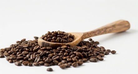 Obraz premium Coffee Beans, Spoonful of Freshly Ground Arabica