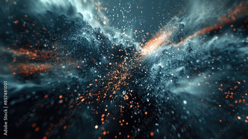 Poster abstract particle burst background - particles exploding in a dynamic burst