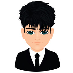 Portrait of young anime male student with straight black hair