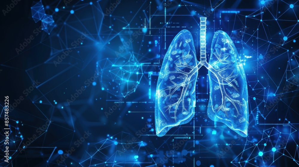 Poster a 3d model of human lungs created using digital technology, displaying their intricate structure in 