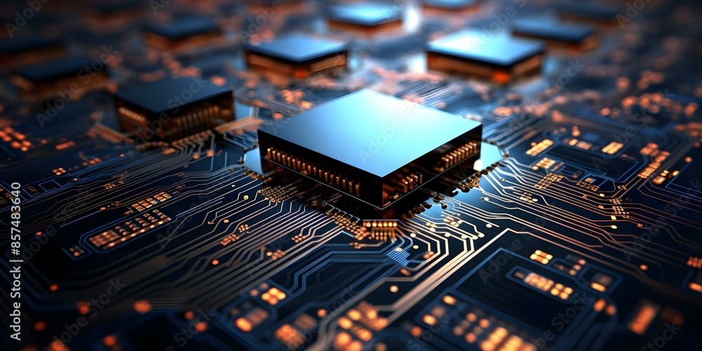 Aufkleber complex abstract patterns of ic chips in circuit boards embodying modern technology. concept technol