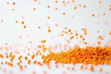 Bright Orange Beads, Aerial View, Close-up Photograph for Use in Advertising, Science Visuals, or Business Presentations.