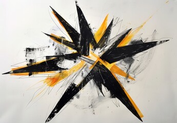 Abstract Black and Yellow Artwork with a Vibrant Centerpiece