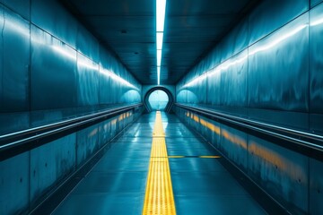 Subway Tunnel: Empty Escalator in a Modern Train Station