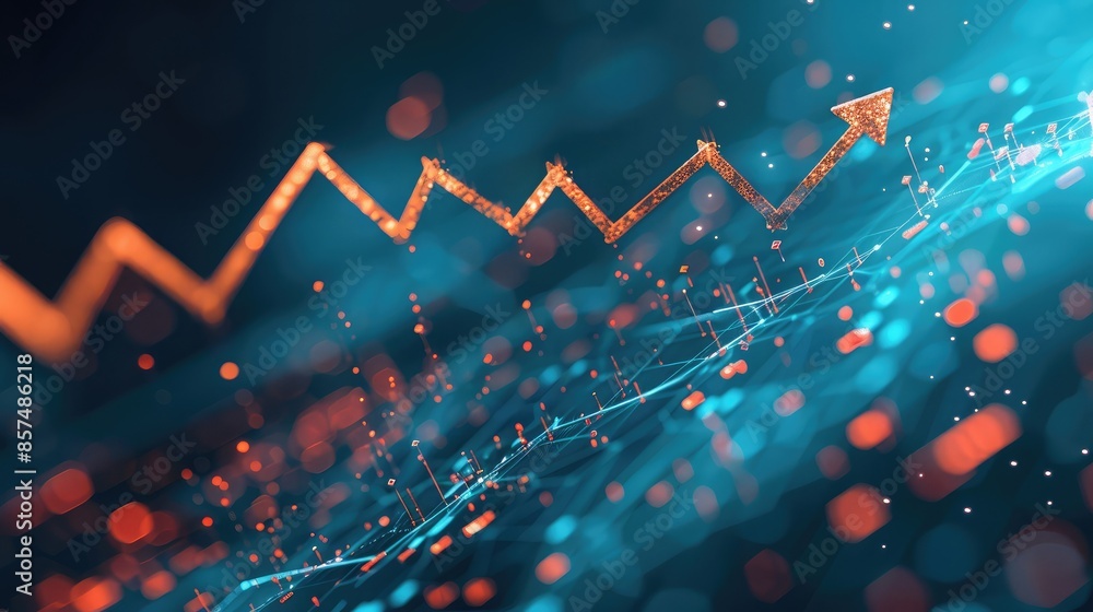 Poster visual representation of investment growth with a chart showing an upward arrow and positive gains