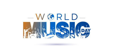 Music Day greeting card. June 21st, World Music Day celebration background.